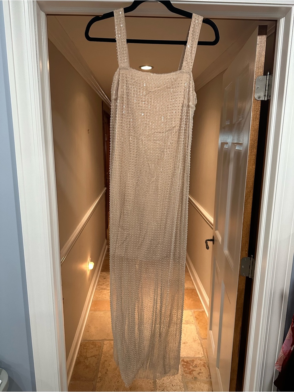 Beaded Cream Maxi Dress with Straps